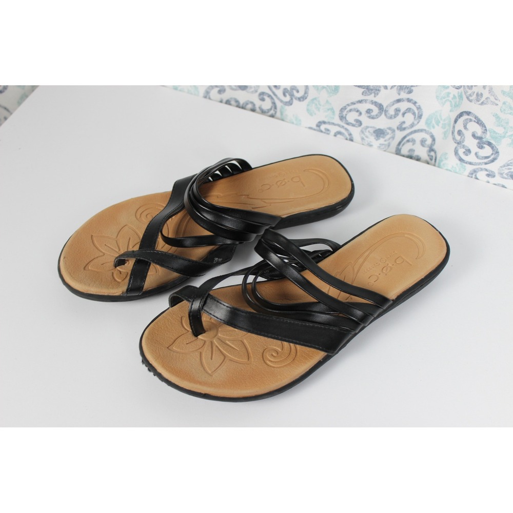 b.o.c Born Concept Black‎ Strappy Sandals Size 9M Thong Style Flower Detail